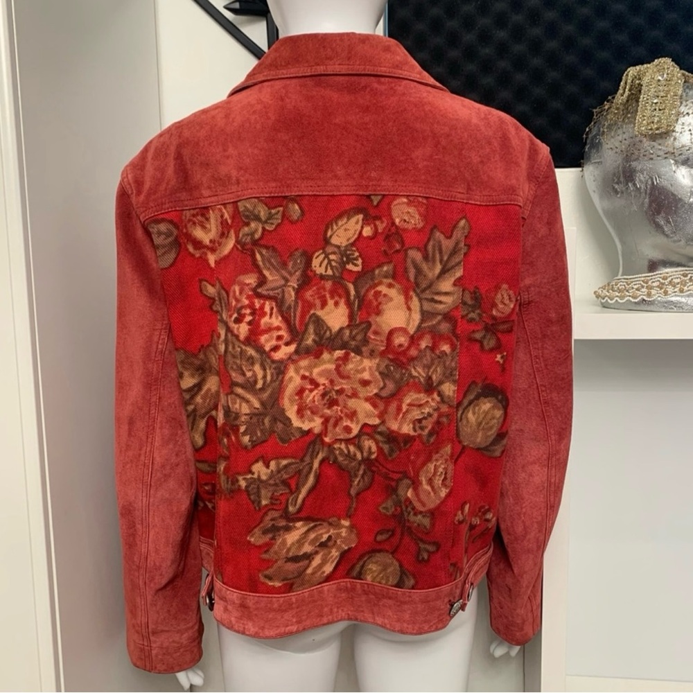 Chico's Floral Red Suede Jacket - Picture 1 of 6